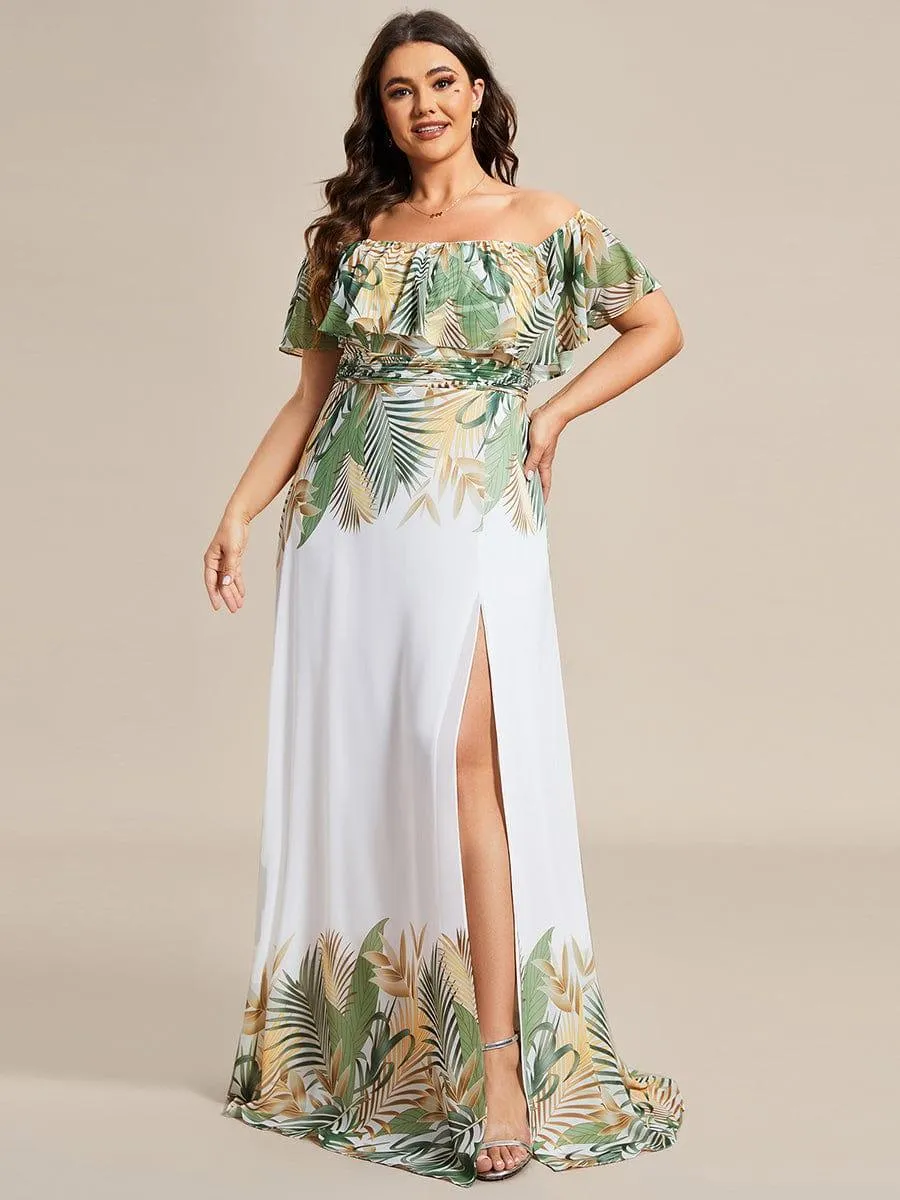 Robe de soirée imprimée taille élastique à épaules dénudées d'été grande taille