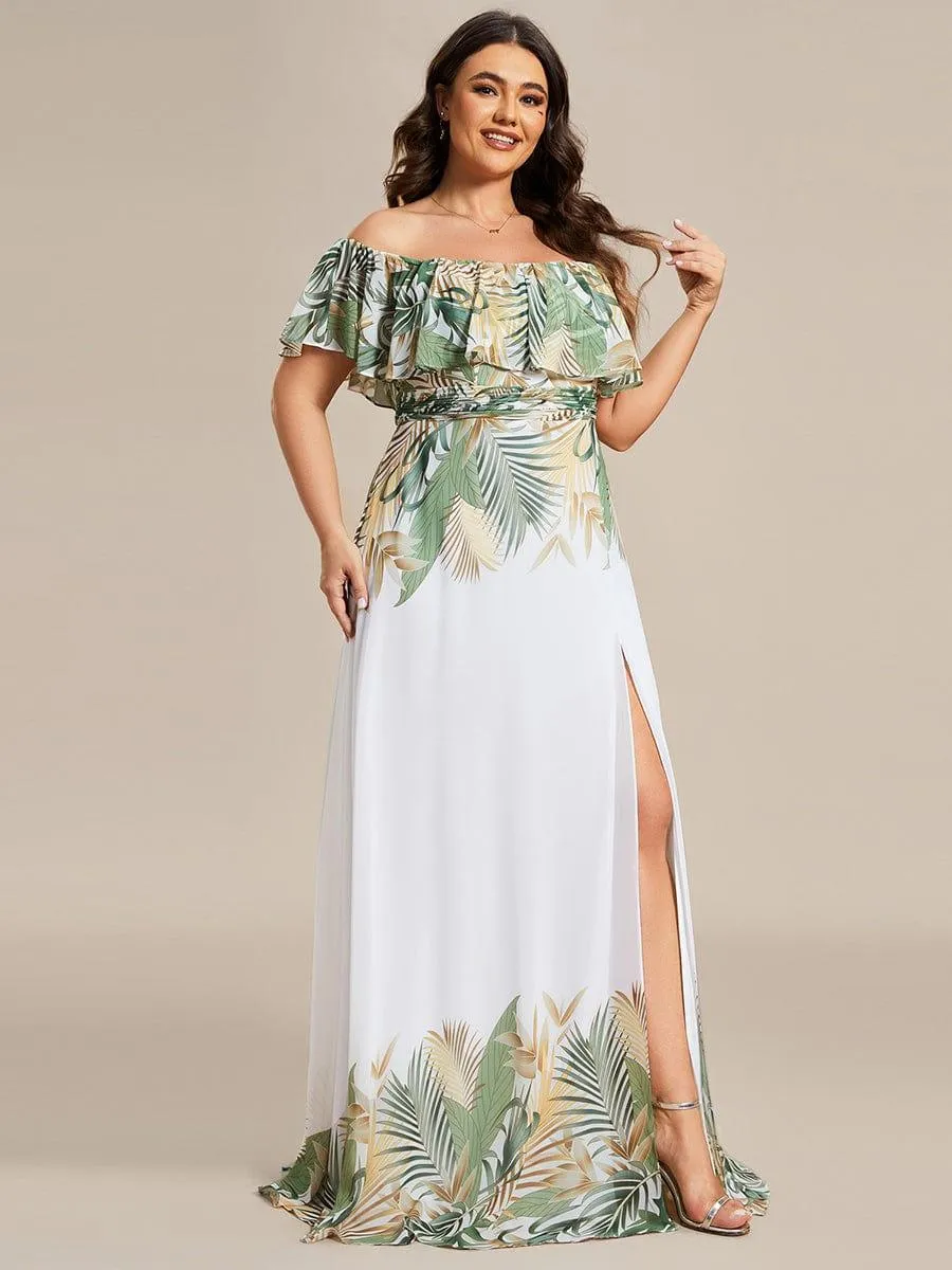 Robe de soirée imprimée taille élastique à épaules dénudées d'été grande taille
