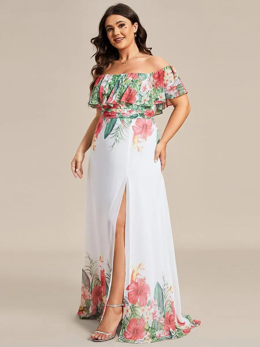 Robe de soirée imprimée taille élastique à épaules dénudées d'été grande taille