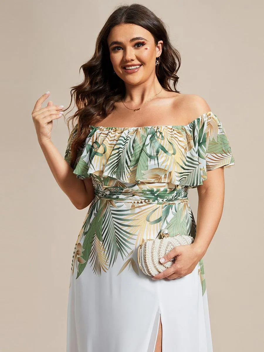 Robe de soirée imprimée taille élastique à épaules dénudées d'été grande taille
