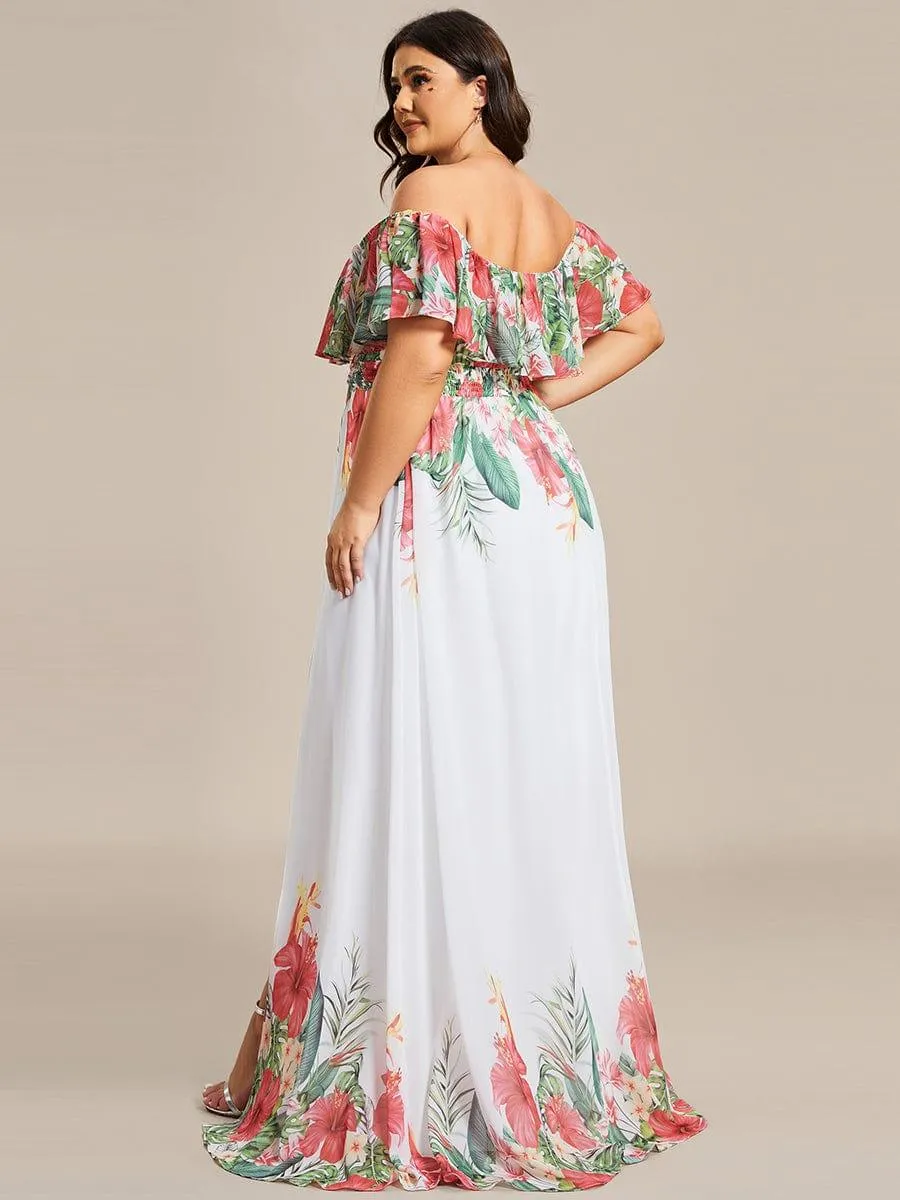 Robe de soirée imprimée taille élastique à épaules dénudées d'été grande taille