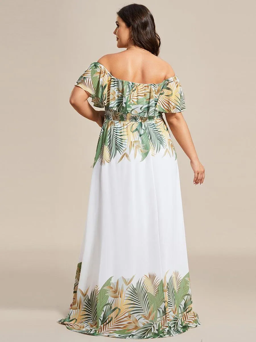 Robe de soirée imprimée taille élastique à épaules dénudées d'été grande taille