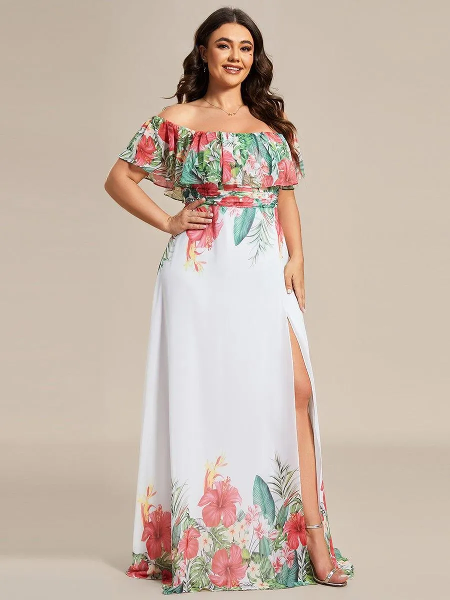 Robe de soirée imprimée taille élastique à épaules dénudées d'été grande taille