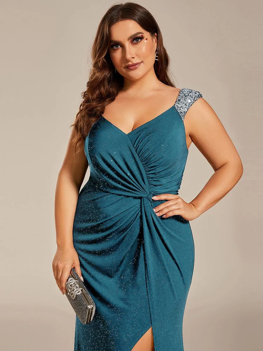 Robe de soirée élégante à col en V à sequins de grande taille
