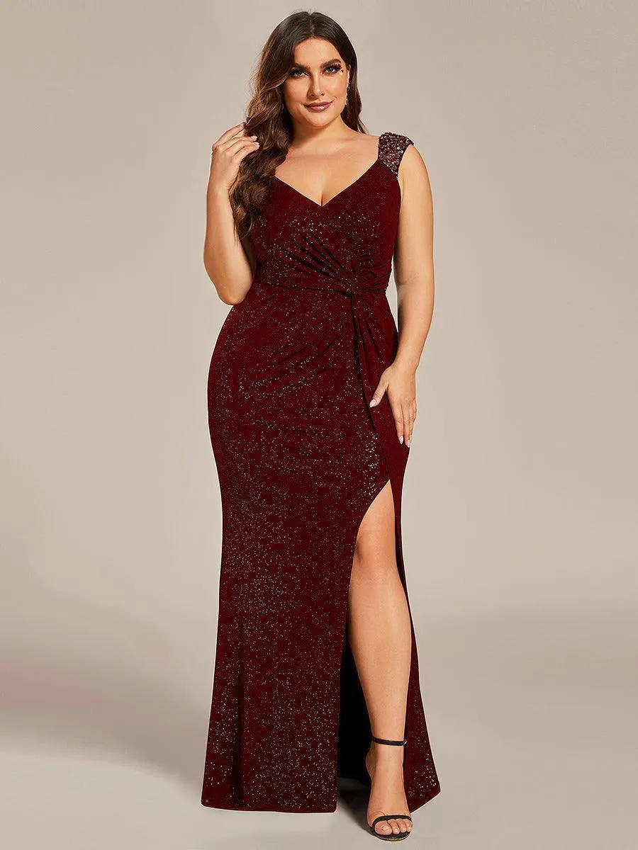 Robe de soirée élégante à col en V à sequins de grande taille