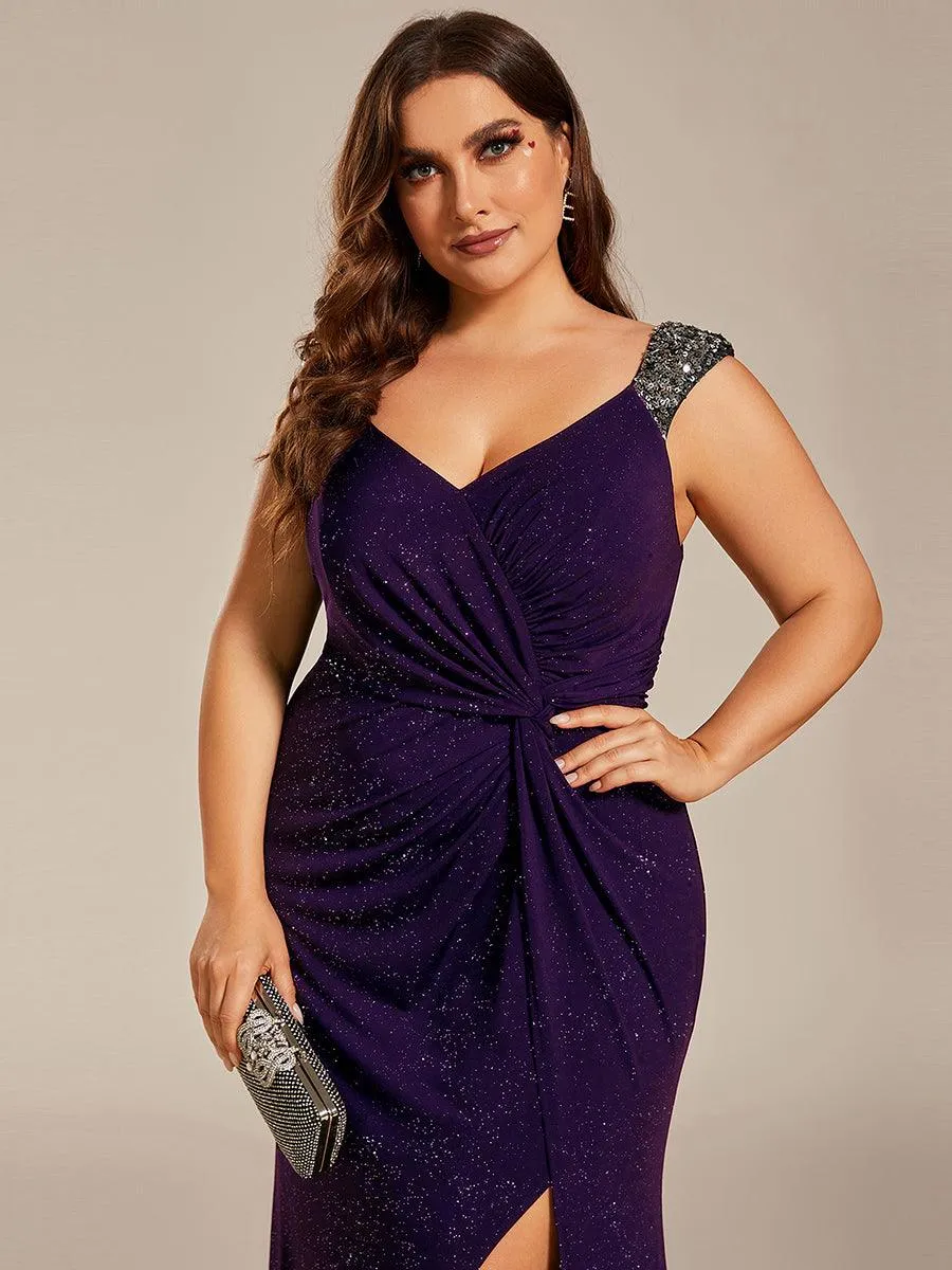 Robe de soirée élégante à col en V à sequins de grande taille