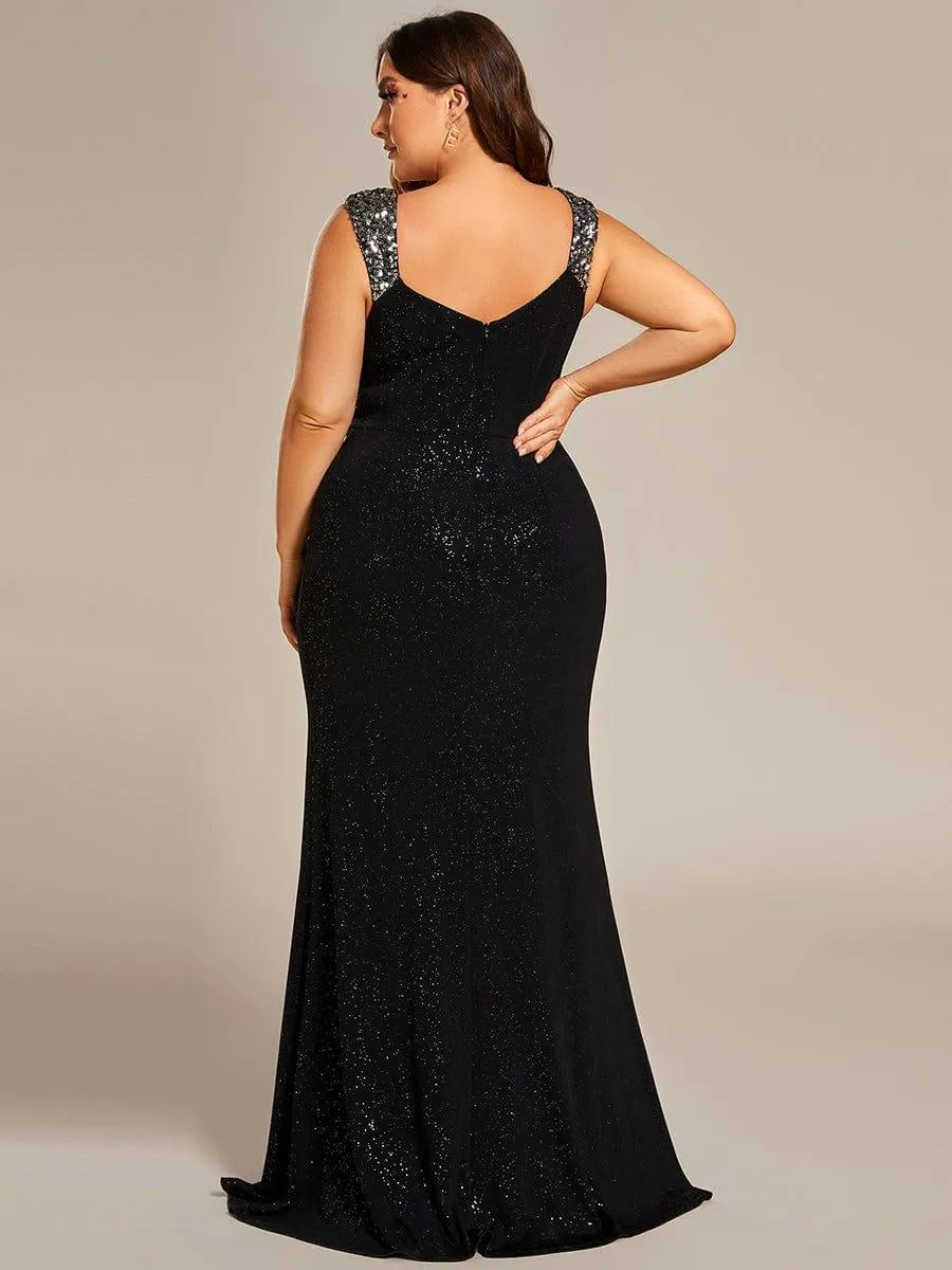 Robe de soirée élégante à col en V à sequins de grande taille