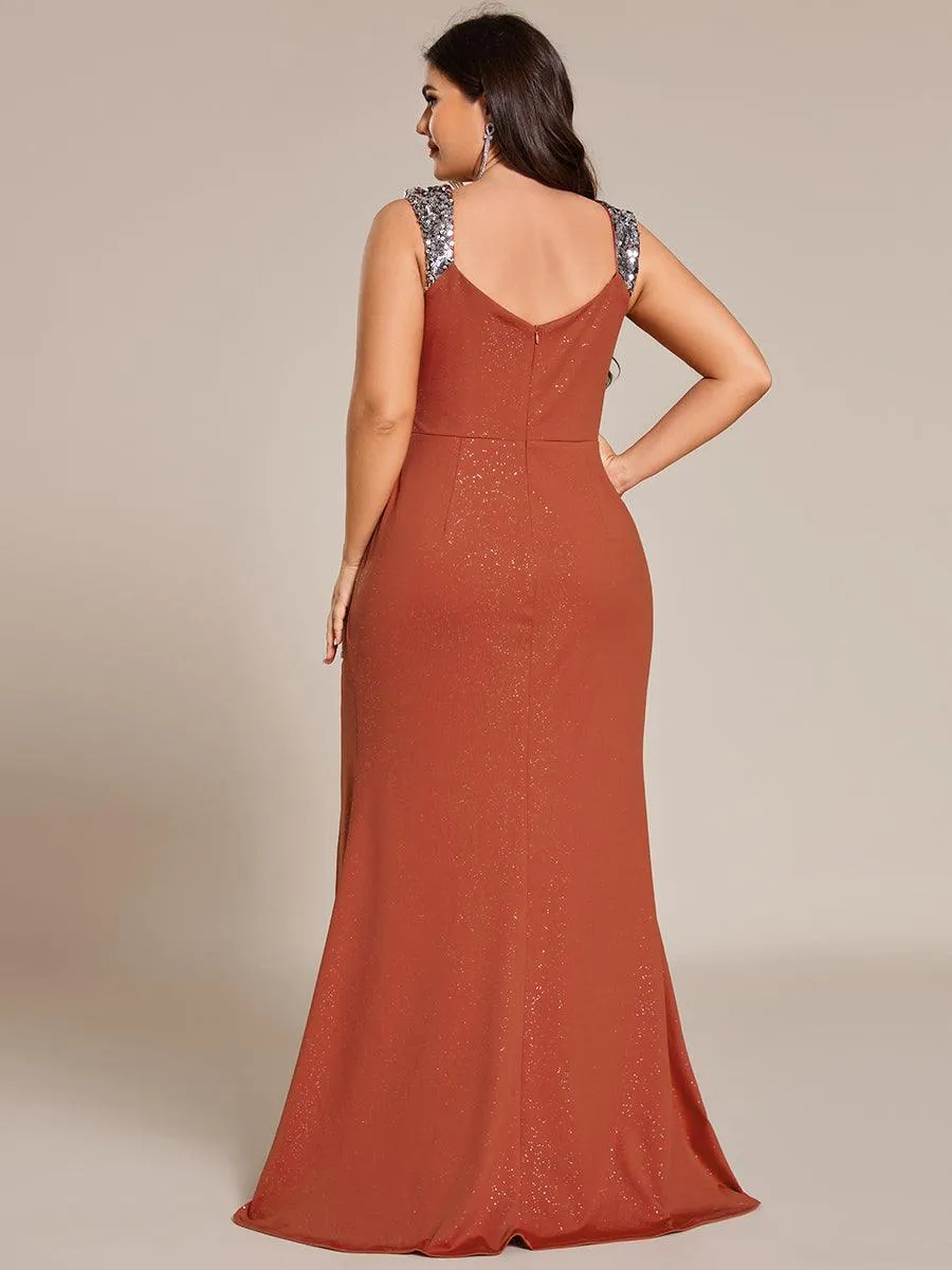 Robe de soirée élégante à col en V à sequins de grande taille