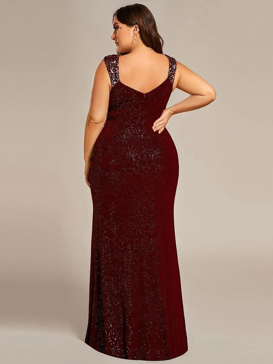 Robe de soirée élégante à col en V à sequins de grande taille