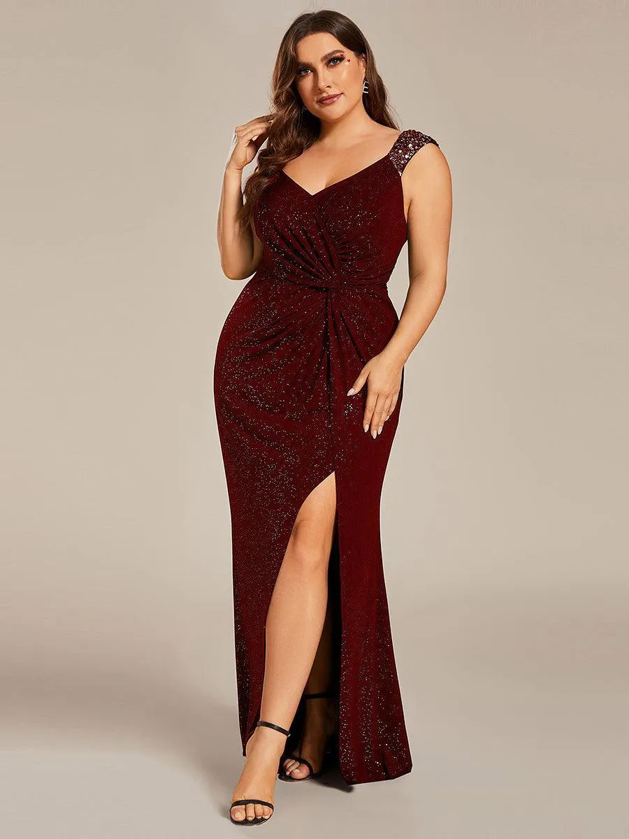 Robe de soirée élégante à col en V à sequins de grande taille