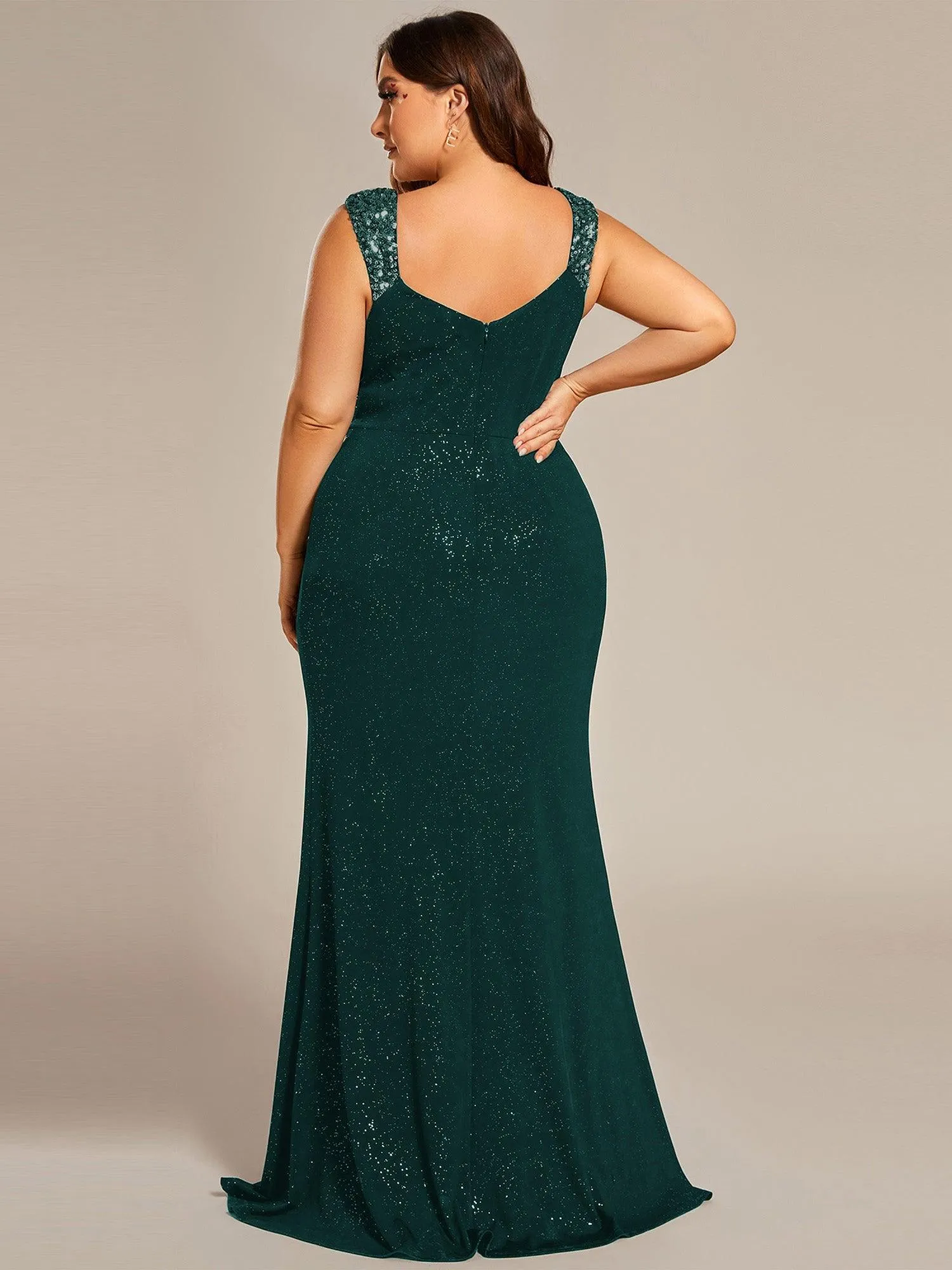 Robe de soirée élégante à col en V à sequins de grande taille