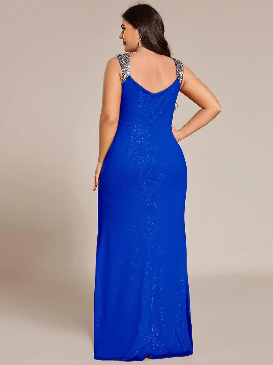 Robe de soirée élégante à col en V à sequins de grande taille