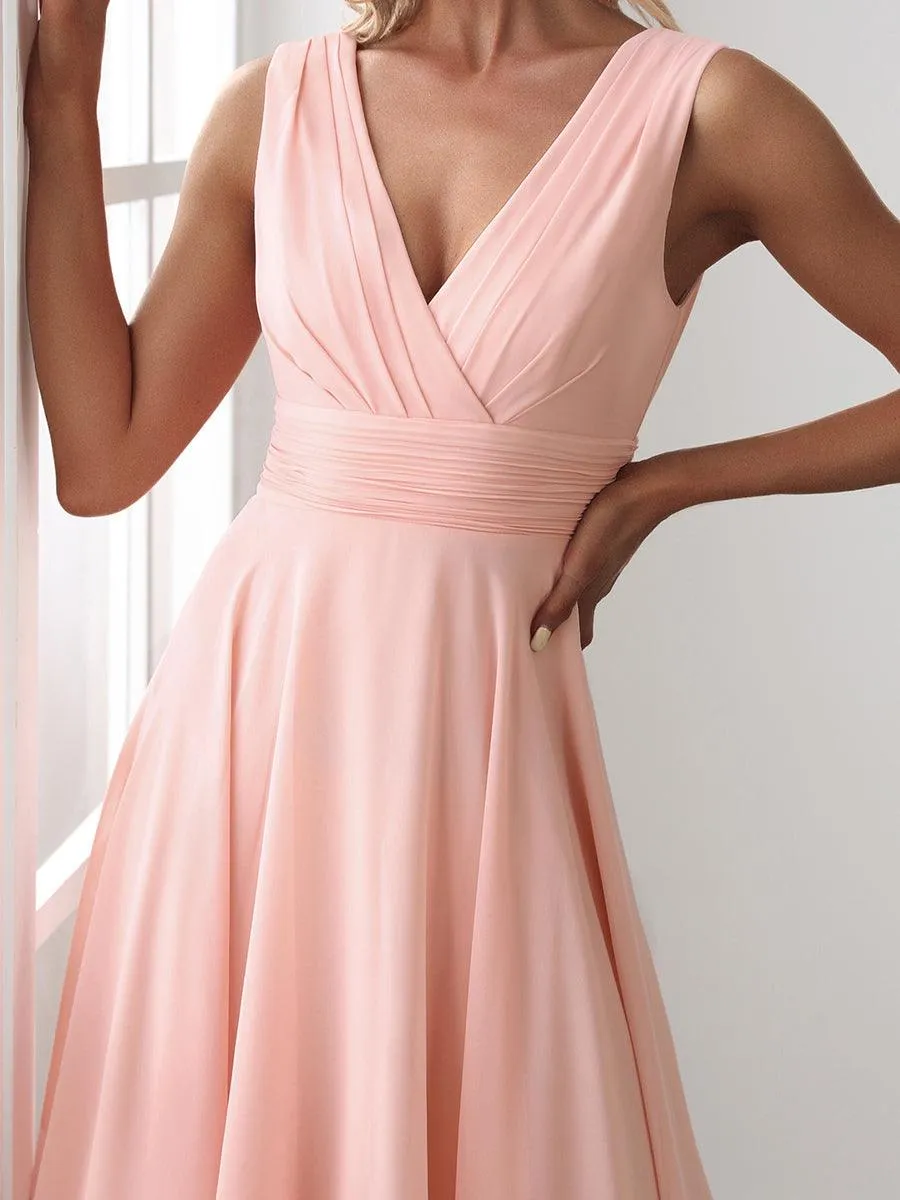 Robe mariage invitée bohème en mousseline de soie col en V profond