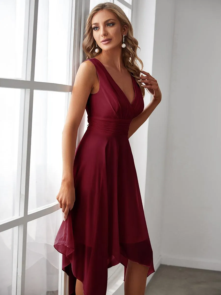 Robe mariage invitée bohème en mousseline de soie col en V profond