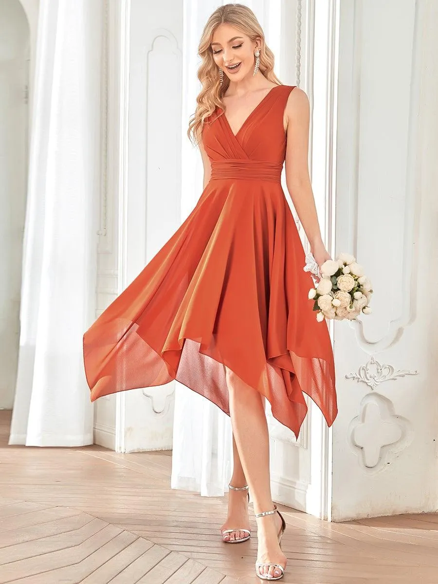 Robe mariage invitée bohème en mousseline de soie col en V profond