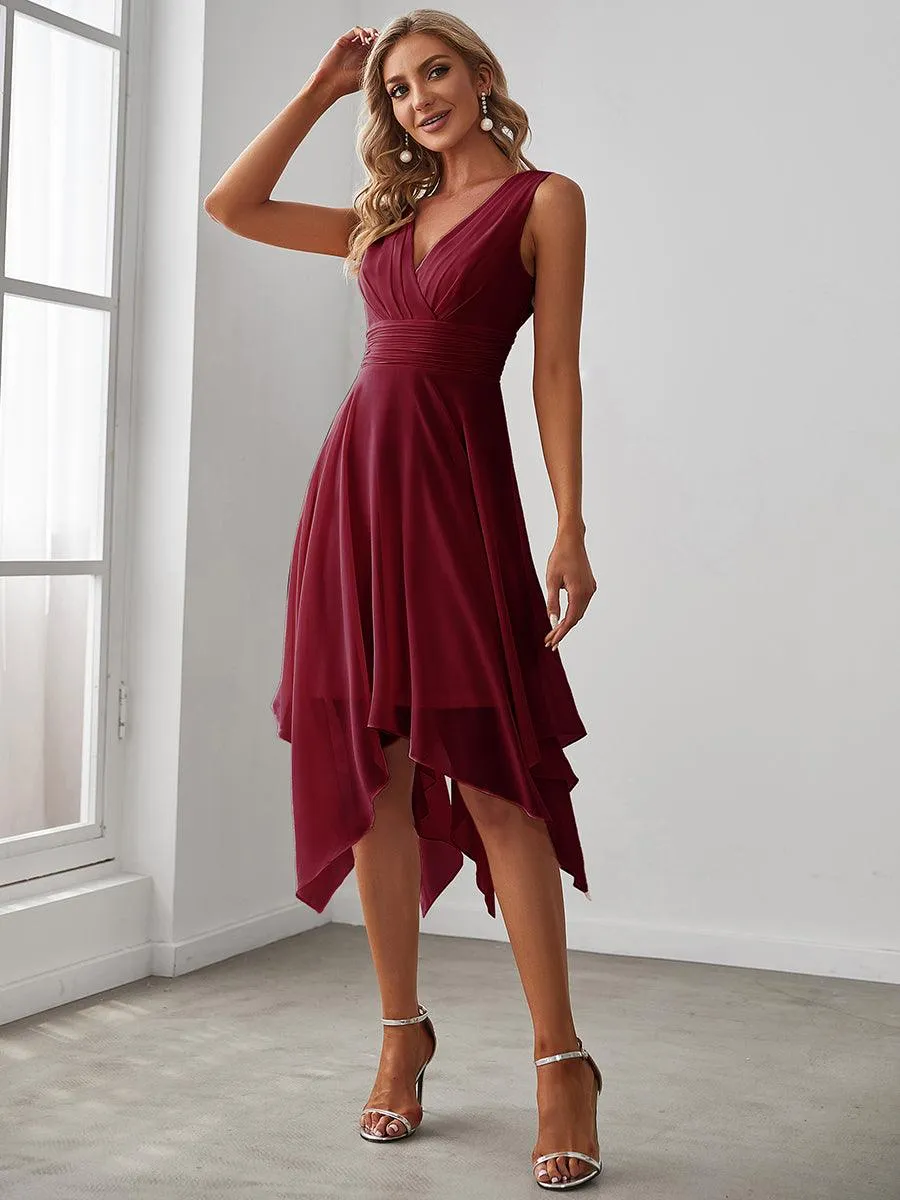 Robe mariage invitée bohème en mousseline de soie col en V profond