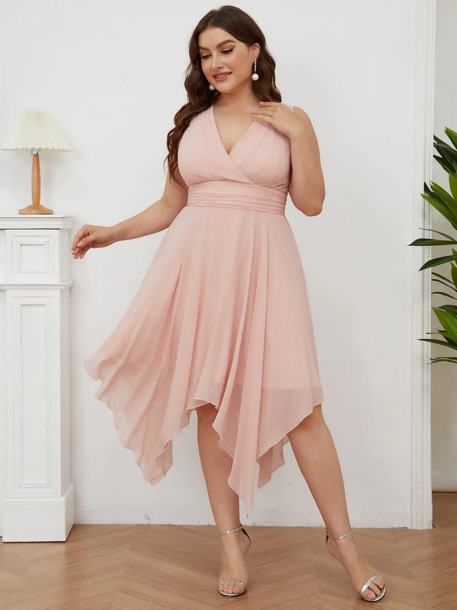 Robe mariage invitée bohème en mousseline de soie col en V profond