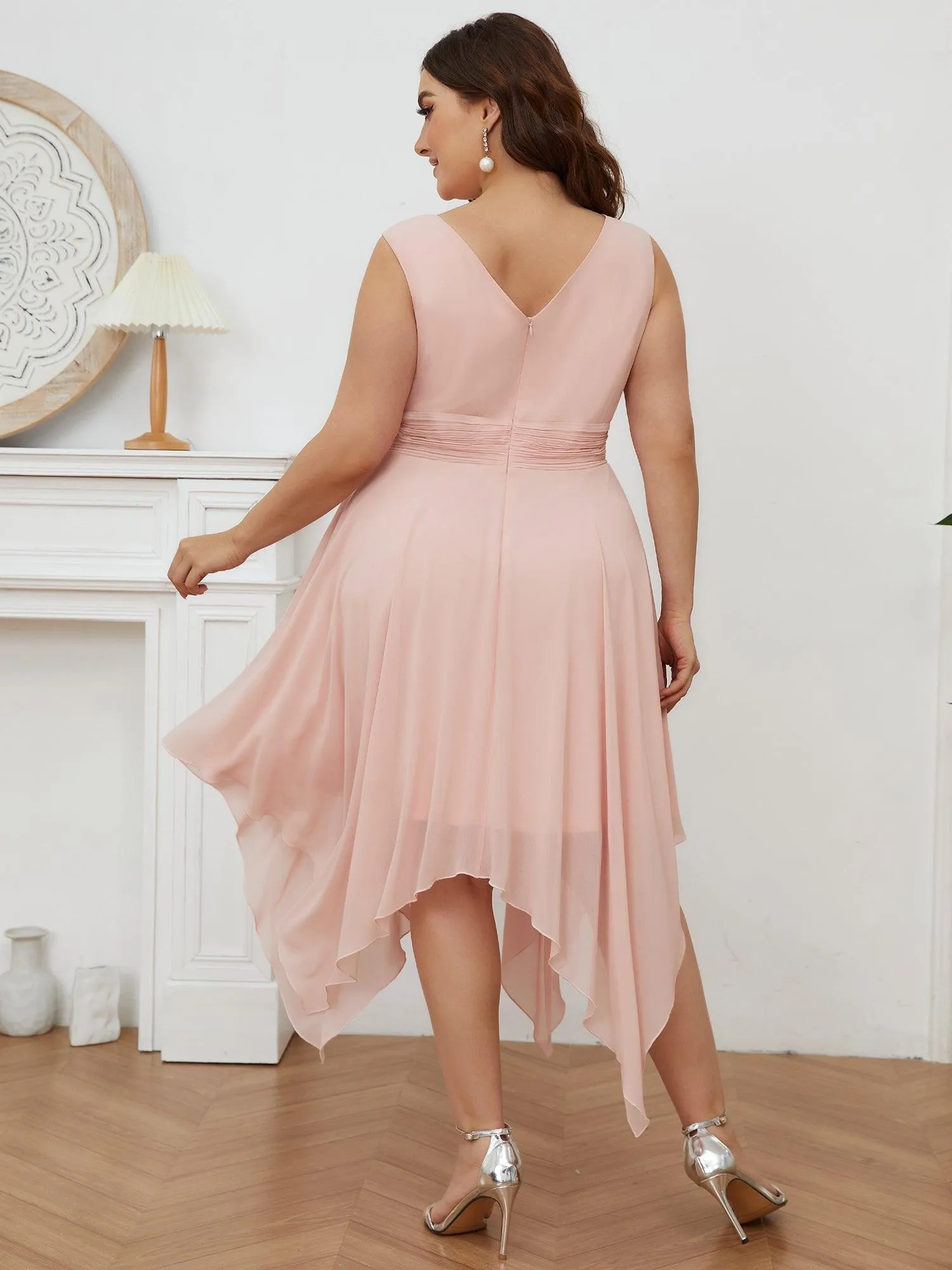 Robe mariage invitée bohème en mousseline de soie col en V profond