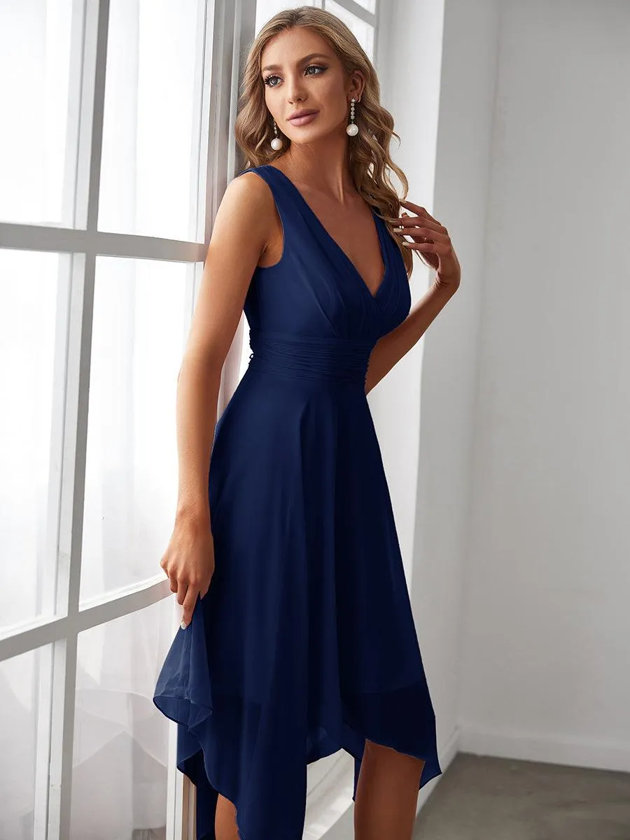 Robe mariage invitée bohème en mousseline de soie col en V profond