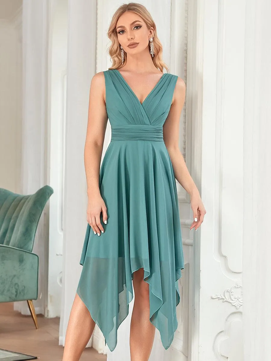 Robe mariage invitée bohème en mousseline de soie col en V profond