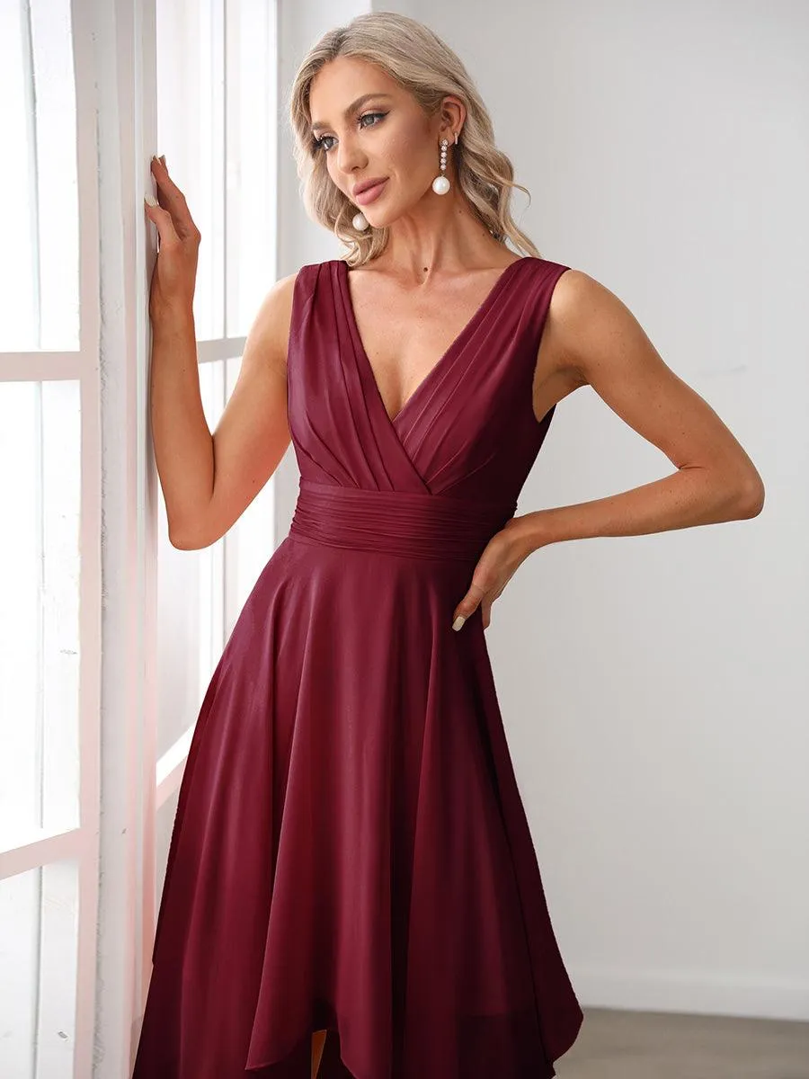 Robe mariage invitée bohème en mousseline de soie col en V profond