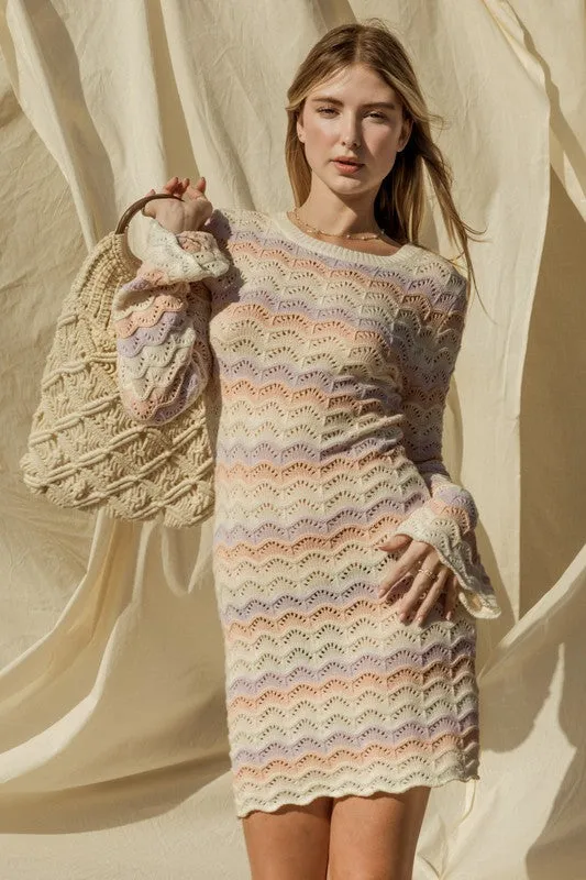 Round Neck Bell Sleeve Sweater Dress, Gilli
