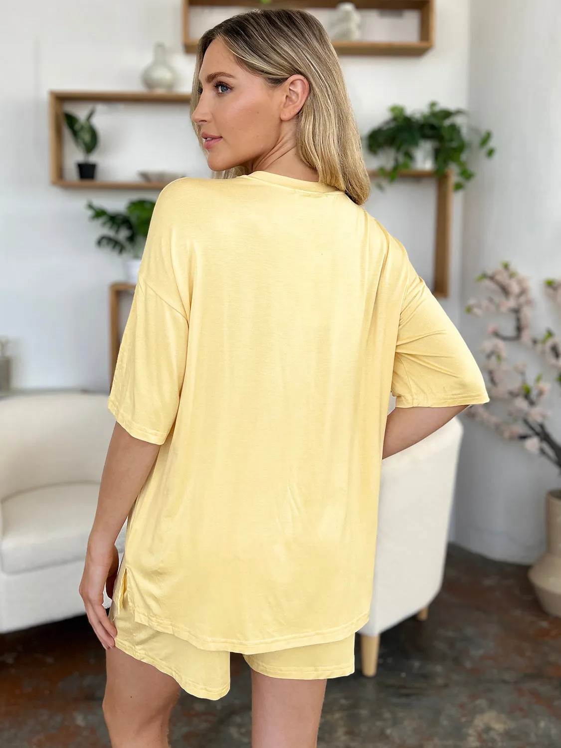 Round Neck Drop Shoulder T-Shirt and Shorts Set