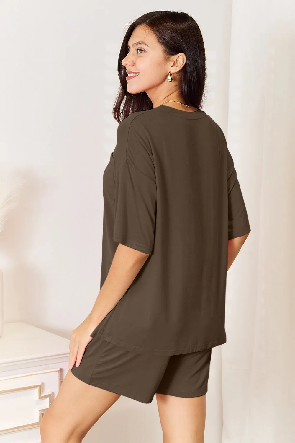 Round Neck Drop Shoulder T-Shirt and Shorts Set