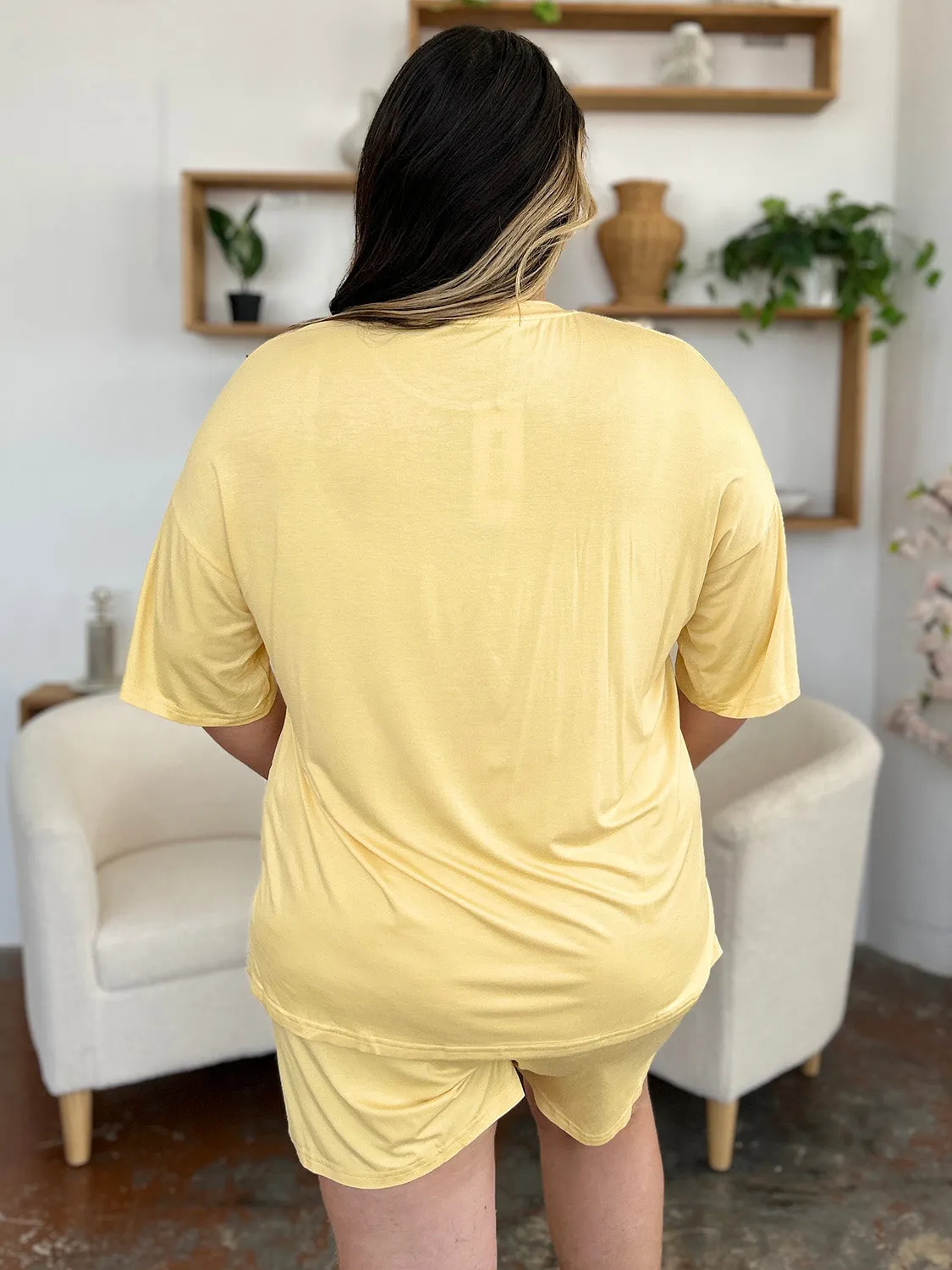 Round Neck Drop Shoulder T-Shirt and Shorts Set