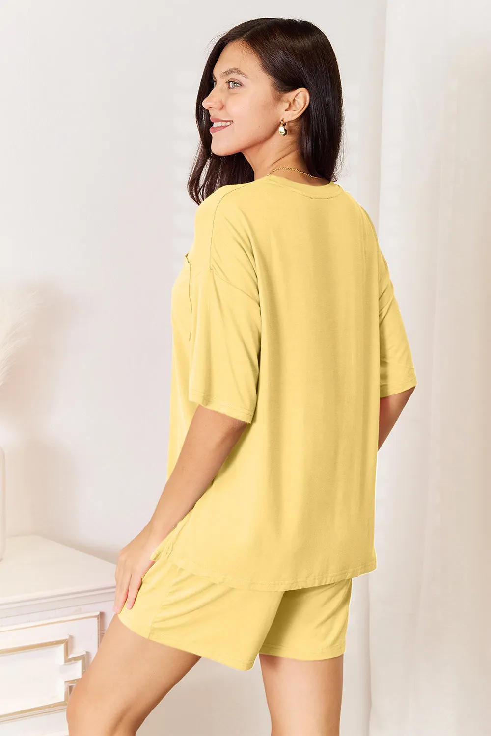 Round Neck Drop Shoulder T-Shirt and Shorts Set