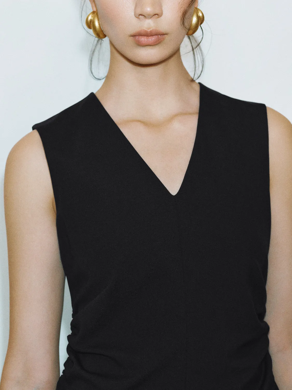 Ruched Sleeveless A-Line Dresses
