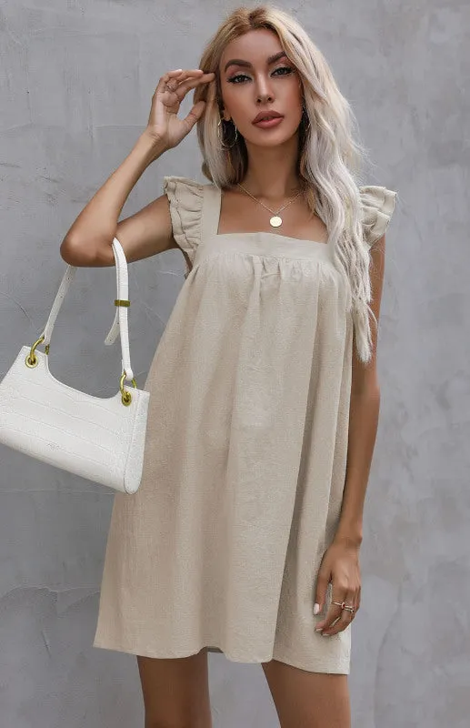 Ruffle Vest Short Dress with Square Neckline