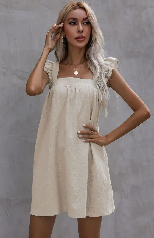 Ruffle Vest Short Dress with Square Neckline