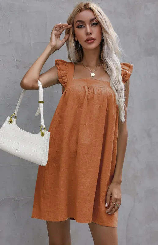 Ruffle Vest Short Dress with Square Neckline