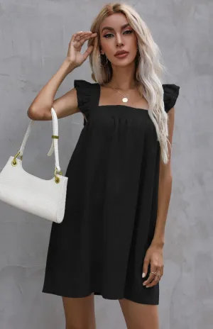 Ruffle Vest Short Dress with Square Neckline