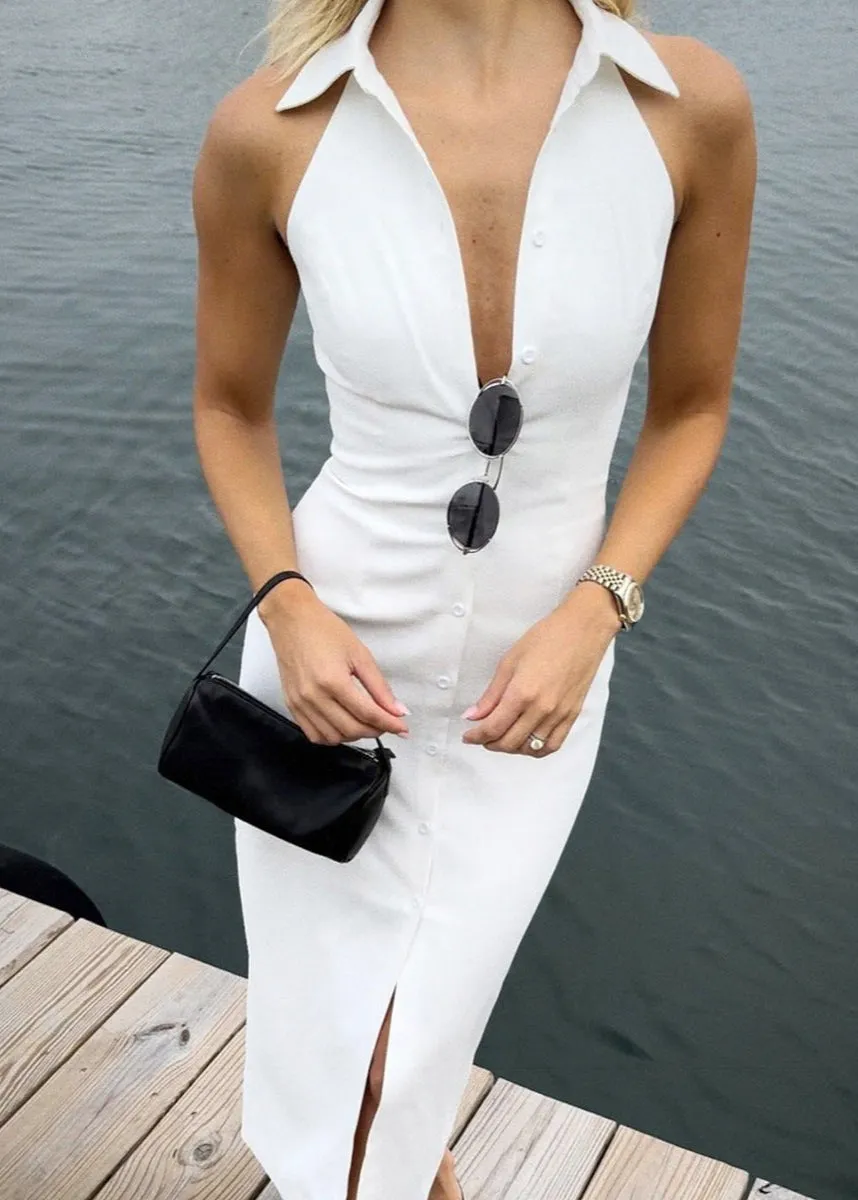 Seabreeze Collar - Halter Button-Down Midi Dress