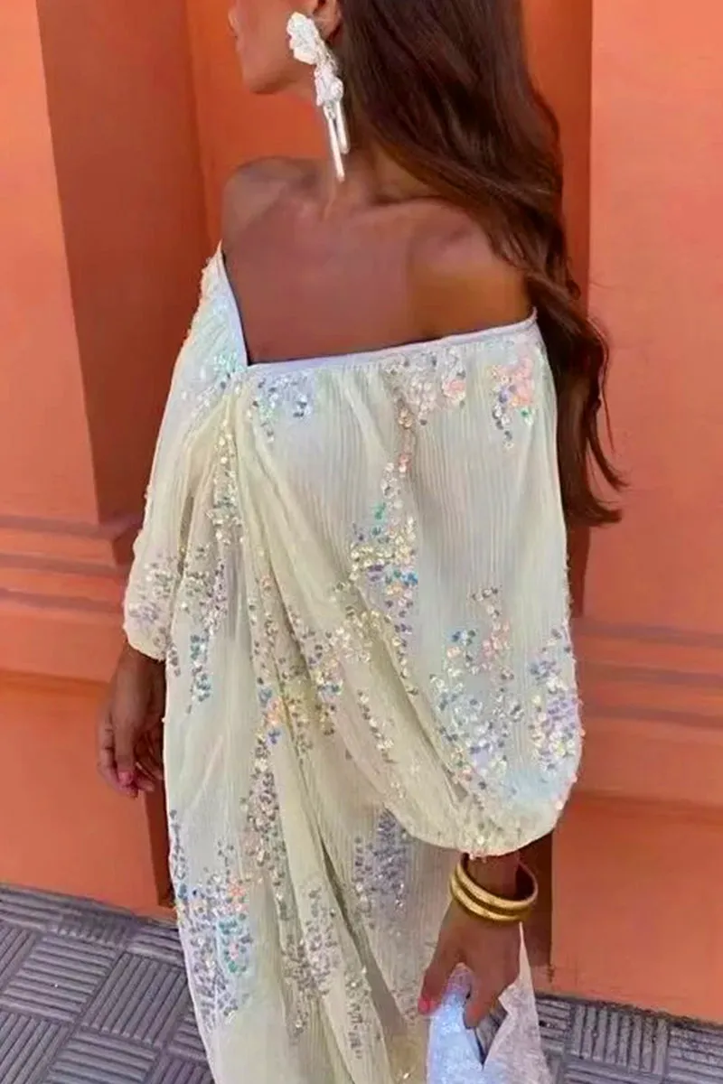 Sexy Celebrities Sequins V Neck One Step Skirt Dresses