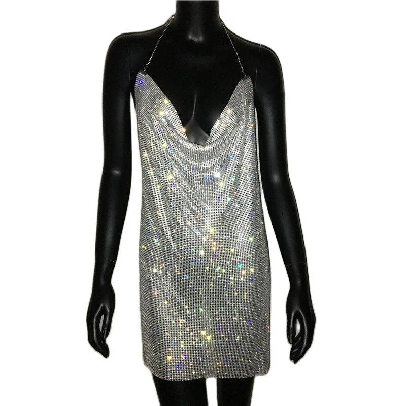 Sexy Crystal Mesh Sequins Nightclub Dress