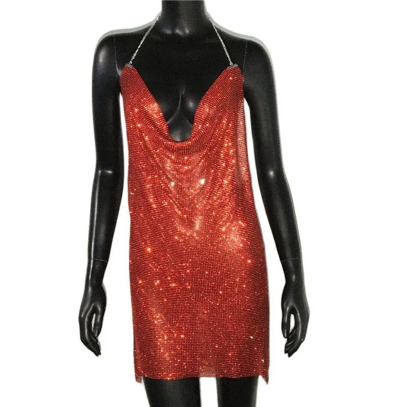 Sexy Crystal Mesh Sequins Nightclub Dress