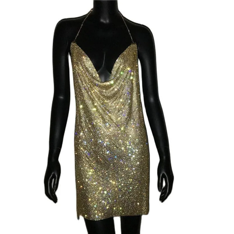 Sexy Crystal Mesh Sequins Nightclub Dress