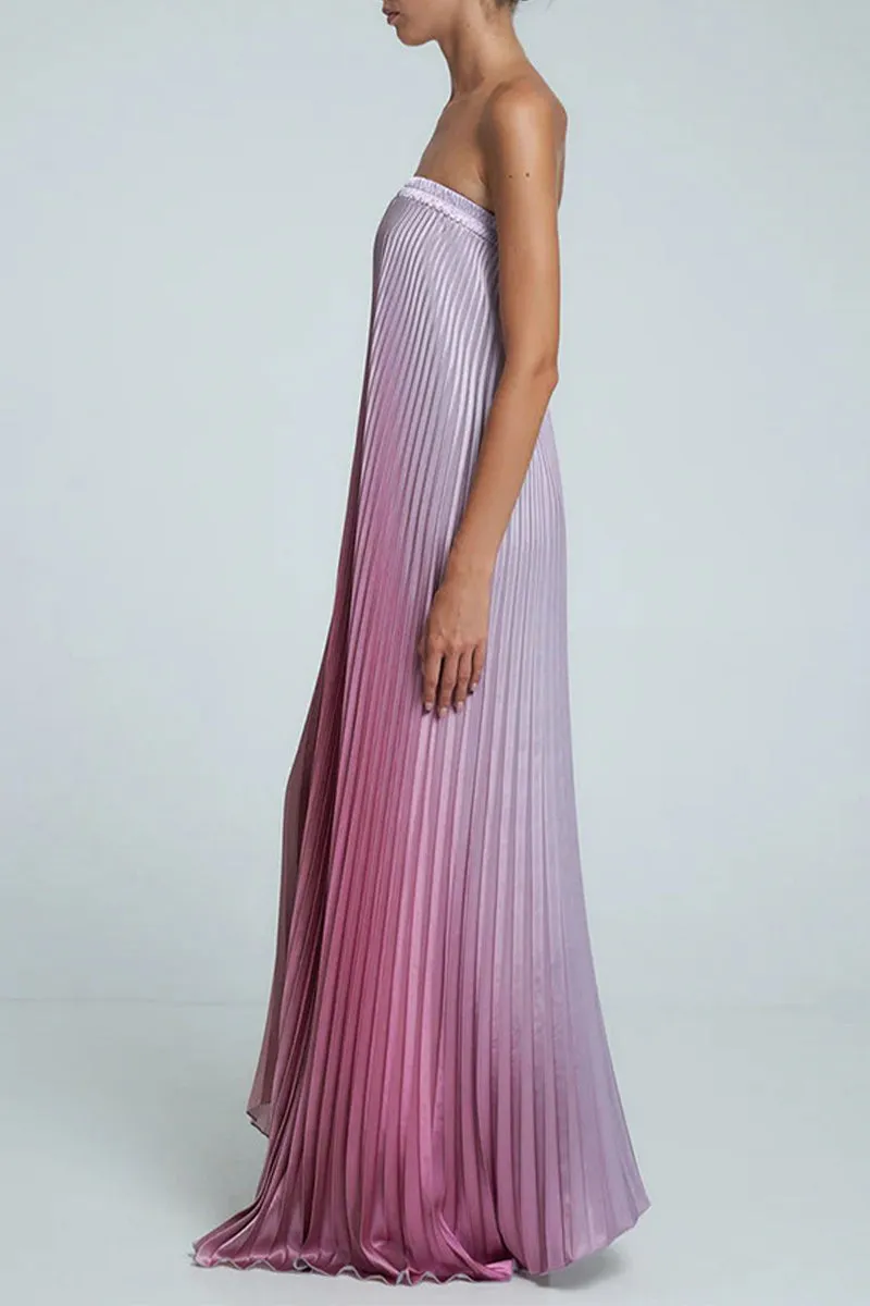 Sexy Gradient Color Pleated Contrast Strapless Strapless Dresses