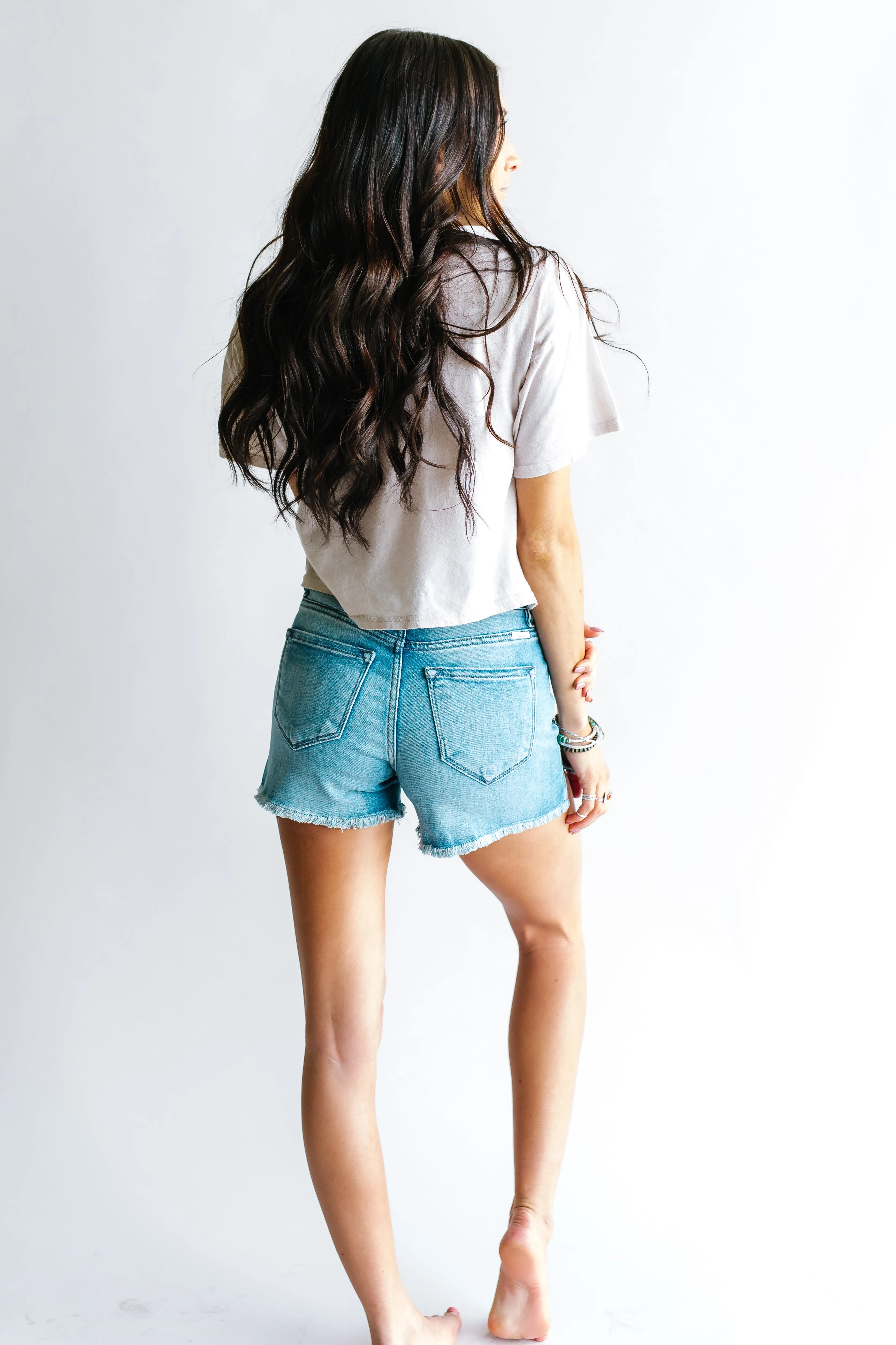 Shannon Mid Rise Side Split Denim Short // Medium Wash