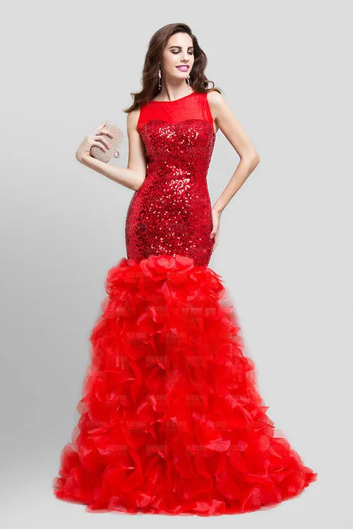 Sheer Straps jewel paillette unique mermaid mother's dress