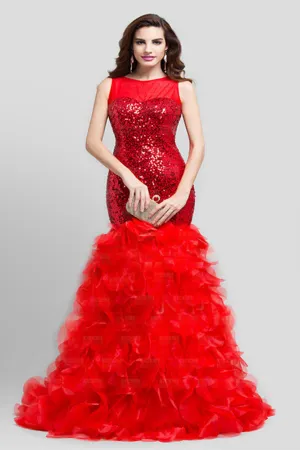 Sheer Straps jewel paillette unique mermaid mother's dress
