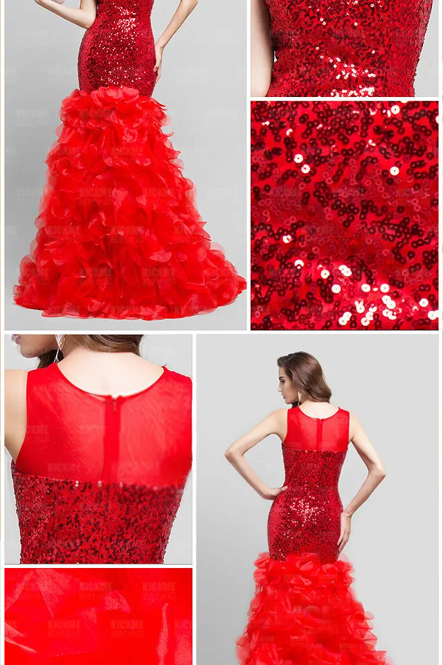 Sheer Straps jewel paillette unique mermaid mother's dress