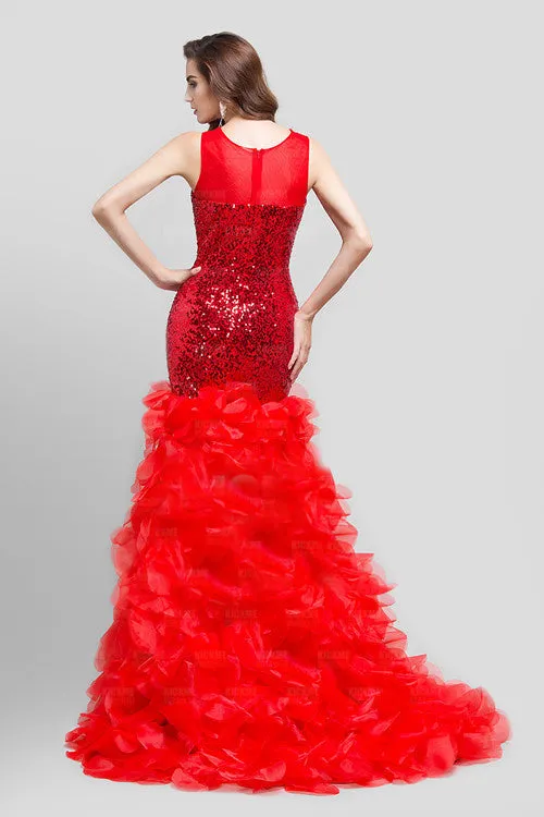 Sheer Straps jewel paillette unique mermaid mother's dress