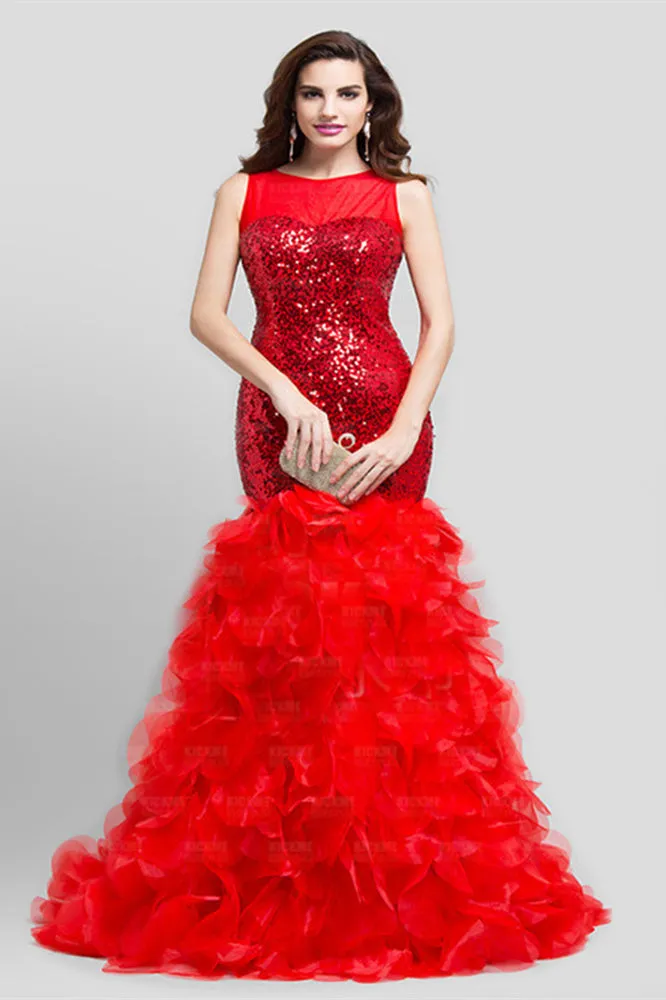 Sheer Straps jewel paillette unique mermaid mother's dress