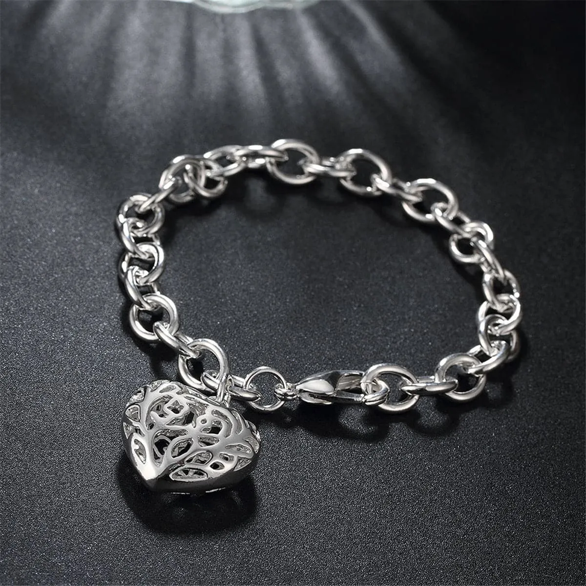 Silver-Plated Cutout Heart Charm Bracelet
