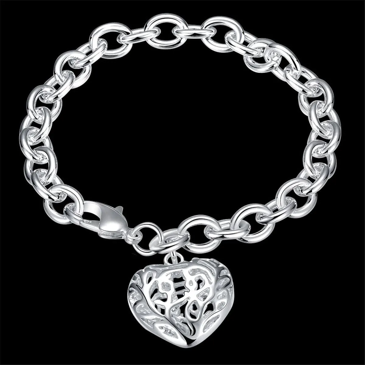 Silver-Plated Cutout Heart Charm Bracelet
