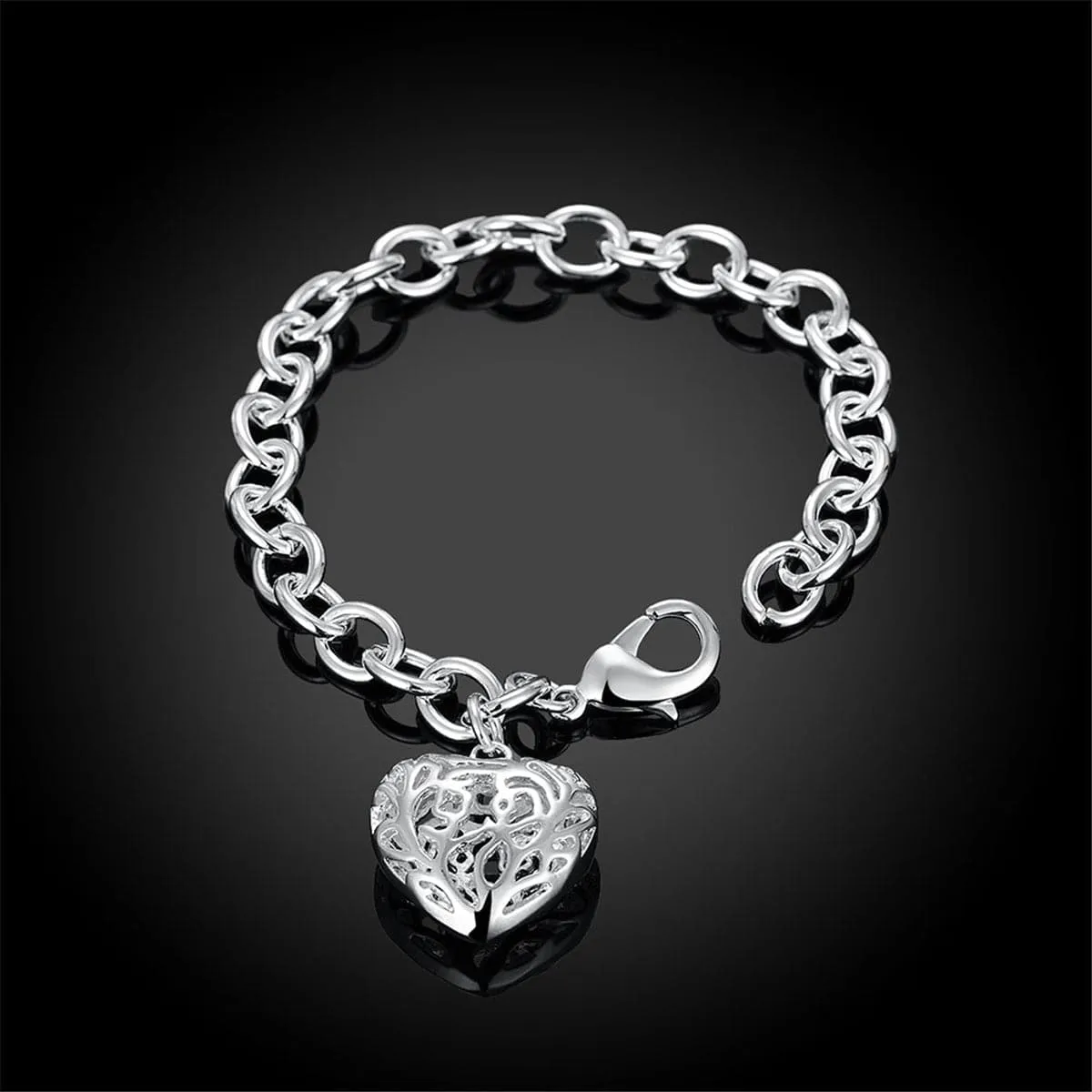 Silver-Plated Cutout Heart Charm Bracelet
